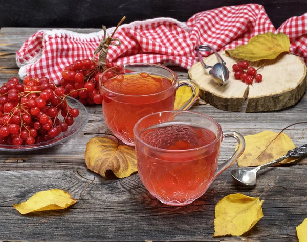 Heißer Viburnum Tee Einer Transparenten Tasse Mit Henkel Und Untertasse — Stockfoto