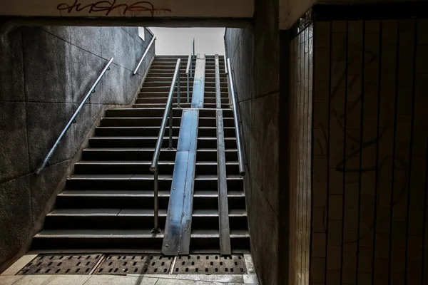 Pedestrian Tunnel Stairs Riga Latvia Stairs Leading Out Concrete Pedestrian — Stock Photo, Image