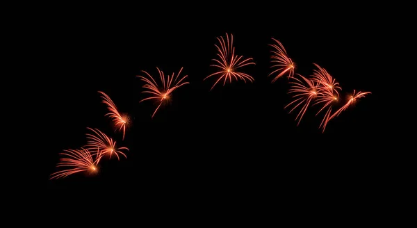 Spettacolo Fuochi Artificio Esplosi Rossi Isolato Sfondo Nero — Foto Stock