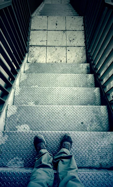Экстренная Металлическая Лестница Детали Доступа Людей — стоковое фото