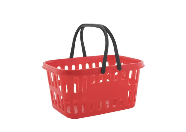 Cesta Compras Vermelho Isolado Fundo Branco — Fotografia de Stock