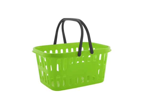 Green Shopping Basket Isolated White Background — Stock Photo, Image