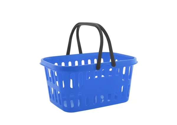 Cesta Compras Azul Isolado Fundo Branco — Fotografia de Stock