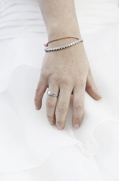 Hand Bride Wedding Ring Detail Woman Her Wedding Day Married — Stock Photo, Image