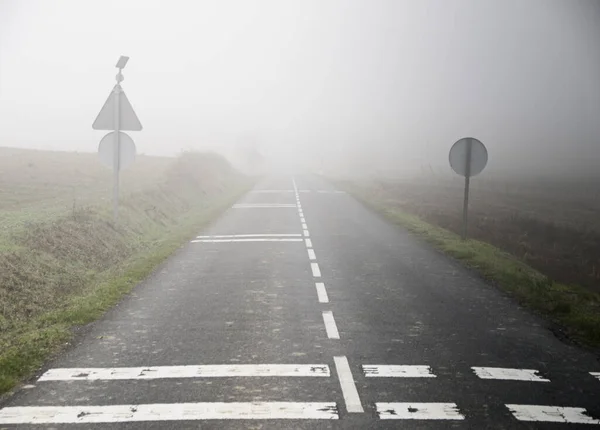 Beautiful View Road Full Fog — Stock Photo, Image