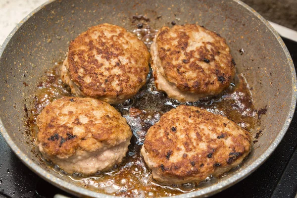 Homemade Chicken Cutlets Fried Pan — Stock Photo, Image