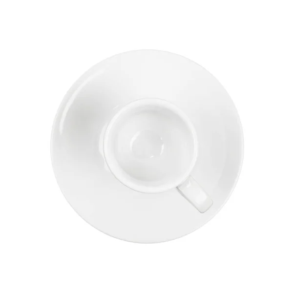 Empty White Espresso Coffee Cup Saucer Isolated White Background Elevated — Stock Photo, Image