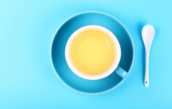 Nahaufnahme Einer Vollen Tasse Grünen Oolong Oder Kräutertee Auf Untertasse — Stockfoto