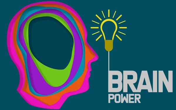 Brain power, human head with light bulb, 3D rendering