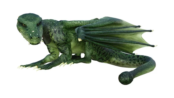 Representación Dragón Fantasía Verde Aislado Sobre Fondo Blanco —  Fotos de Stock