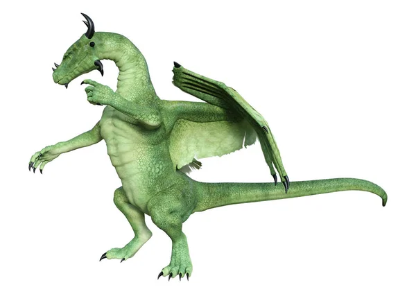 Rendering Green Fantasy Dragon Isolated White Background — Stock Photo, Image