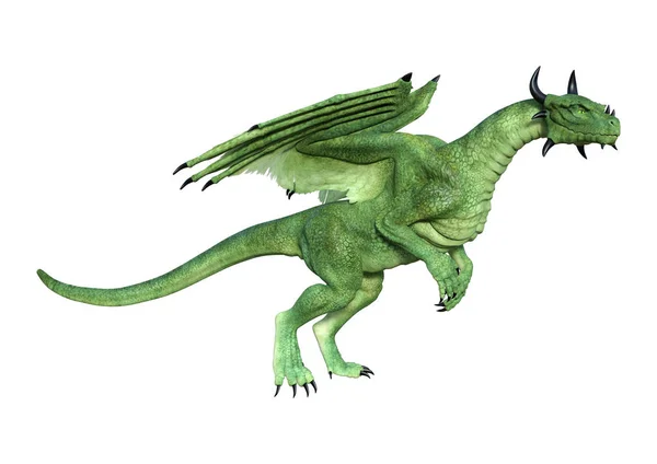 Darstellung Eines Grünen Fantasie Drachen Isoliert Auf Weißem Hintergrund — Stockfoto