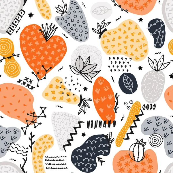 Vector Seamless Pattern Hand Drawn Abstract Shapes Spotted Textured Figures — ストック写真