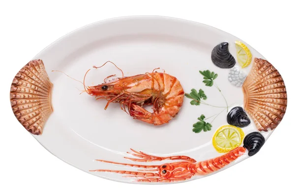 Seafood Background Closeup One Fresh Grilled Big Prawn Tiger Shrimps — Stock Photo, Image