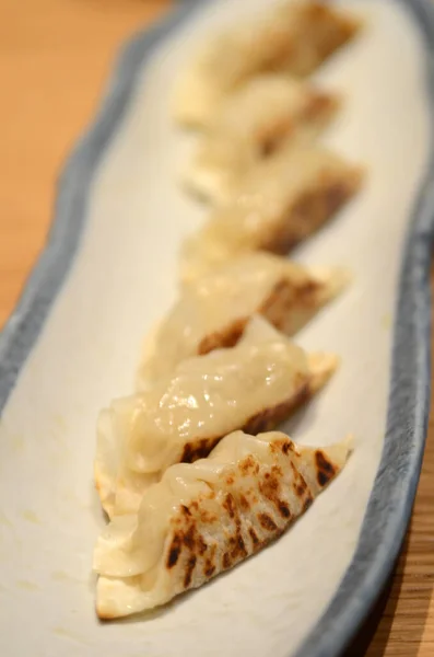 Japanese Traditional Dish Fried Stuffed Gyoza Dumplings — Stock Photo, Image