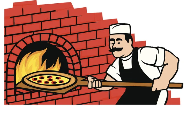 Sıcak Fırın Baker Illüstrasyon Pişirme Pizza Tuğla Ateşe — Stok fotoğraf