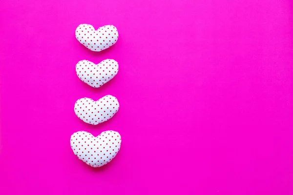 Red Dots White Heart Shape Valentine Hearts Pink Background Top — стоковое фото