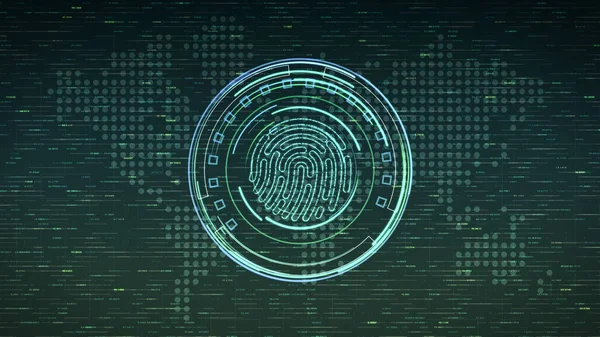 futuristic computer interface with fingerprint scanner and abstract background