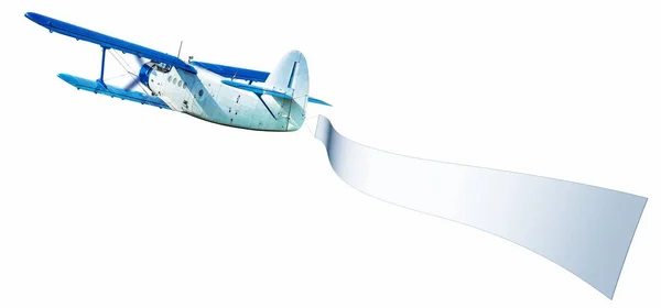 Samolot Białym Transparentem Białym Tle — Zdjęcie stockowe