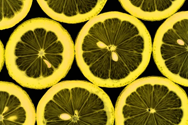 Sida Vid Sida Citronskivor Belyses Underifrån — Stockfoto