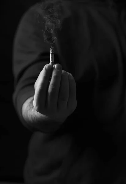 Smoking Cigar Man Hand Quit Smoking Concept Monochrome Image Low — Stock Photo, Image