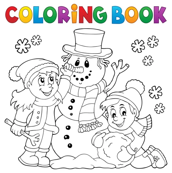 Malbuch Kinder Bauen Schneemann Bild Illustration — Stockfoto