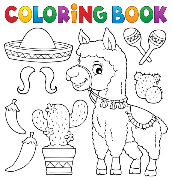 Livro Para Colorir Lhama Objetos Conjunto Ilustração Imagem — Fotografia de Stock