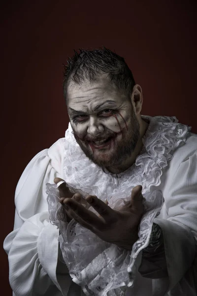 Portret Van Een Enge Boze Clown Studio Shot Met Verschrikkelijk — Stockfoto