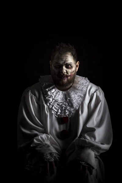 Portrait Clown Mal Effrayant Studio Tourné Avec Horrible Visage Art — Photo