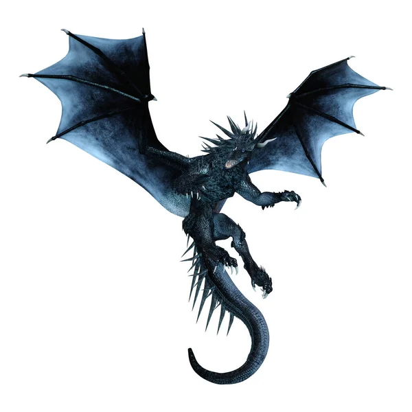 Rendering Black Fantasy Dragon Isolated White Background — Stock Photo, Image