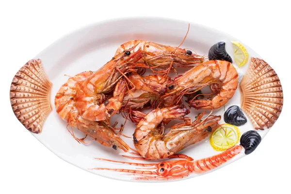 Fondo Mariscos Primer Plano Tigre Gambas Grandes Parrilla Camarones Frescos — Foto de Stock