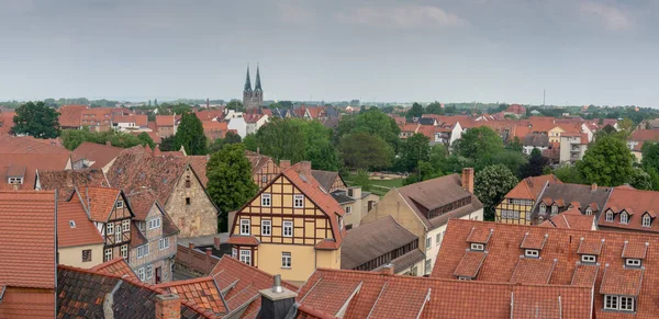 Panoramautsikt Över Den Gamla Staden Quedlinburg Sachsen Anhalt Tyskland Europa — Stockfoto