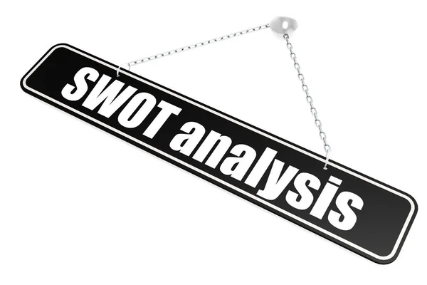 Swot 分析词挂在墙上的横幅上 — 图库照片