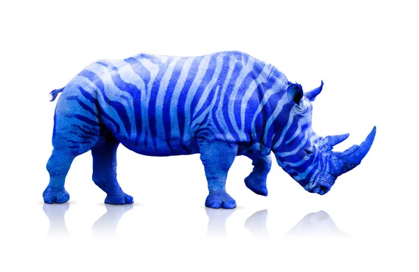 Rhinocéros Bleu Avec Lignes Zébrées Sur Blanc Chemin Coupe — Photo