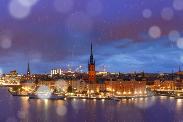 Vista Aérea Panorâmica Riddarholmen Gamla Stan Cidade Velha Estocolmo Noite — Fotografia de Stock