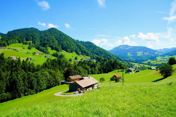 Paisagem Montanhosa Verde Norte Hittisau Áustria — Fotografia de Stock