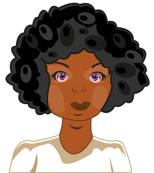 Ilustração Vetorial Retrato Menina Encaracolada Aparência Africana Fundo Branco — Fotografia de Stock