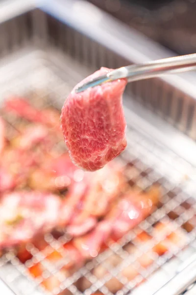 Parrilla Japonesa Wagyu Premium Yakiniku Carne Res Con Carbón Rojo — Foto de Stock