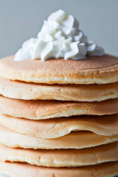 Bunch Homemade Pancakes Served Milk Breakfast — Stock Photo, Image