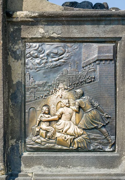 Detail Sculpture John Nepomuk Charles Bridge Prague Stock Photo