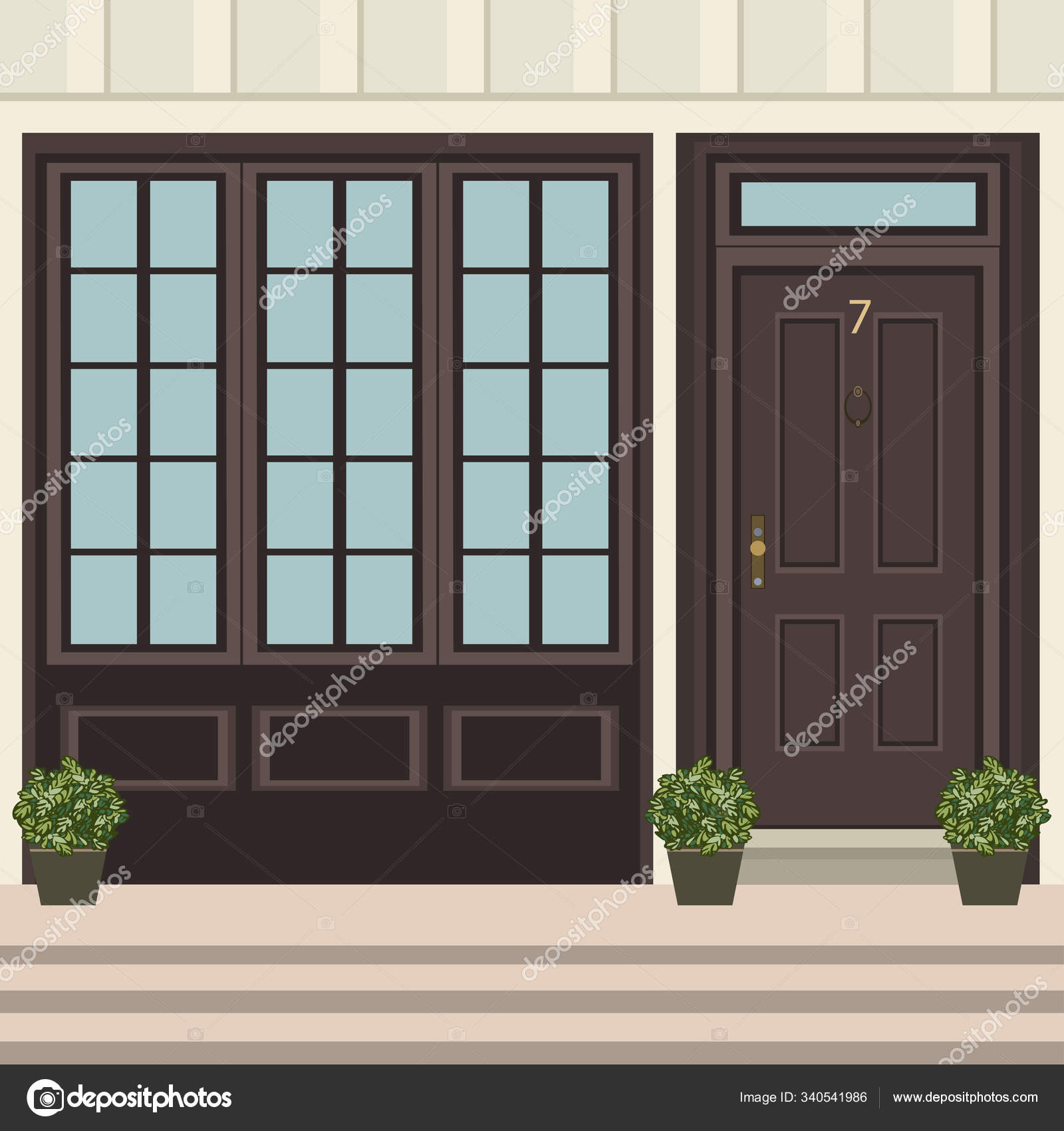 House door front with doorstep and steps porch Vector Image