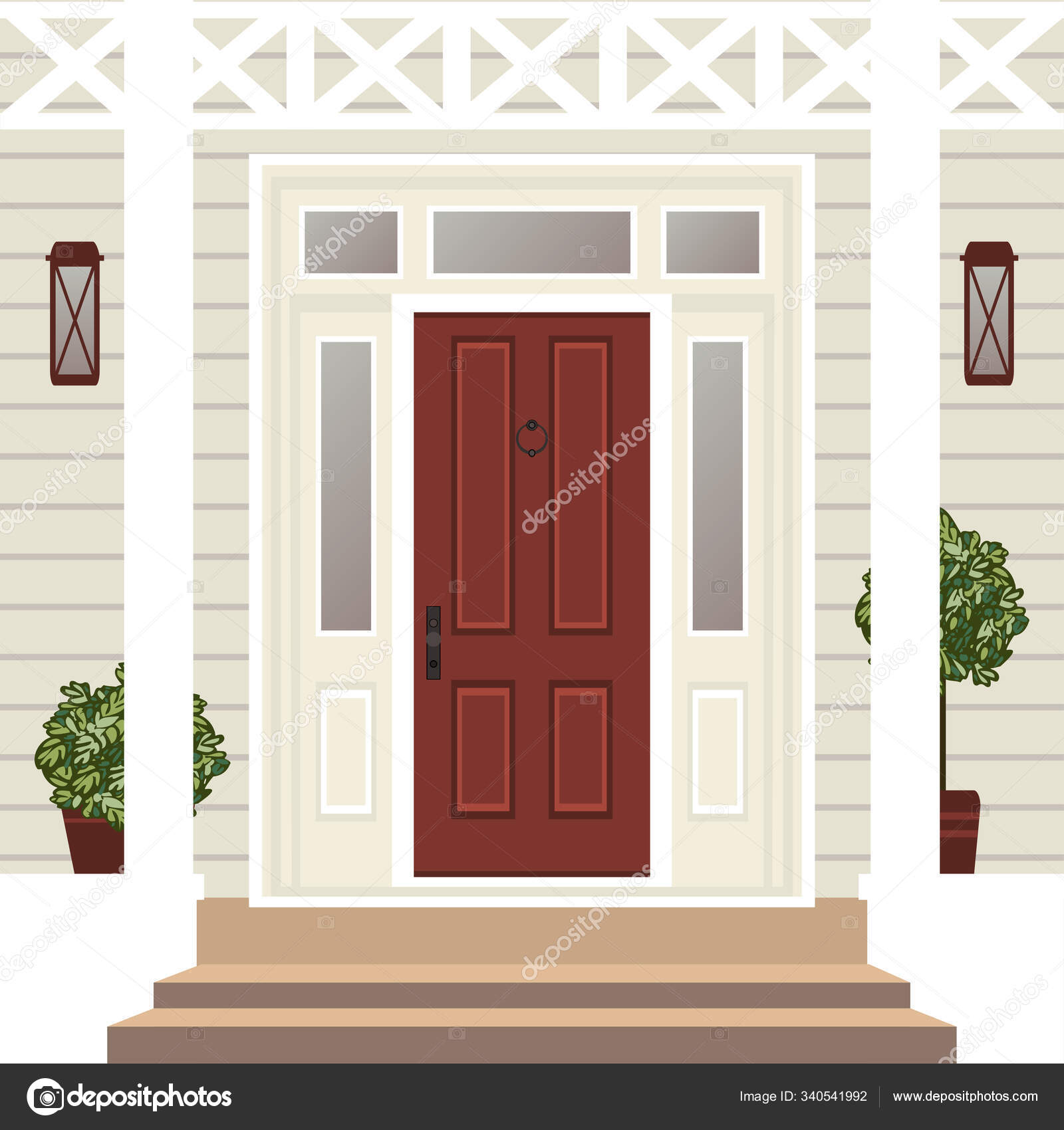 House door front with doorstep and steps porch Vector Image