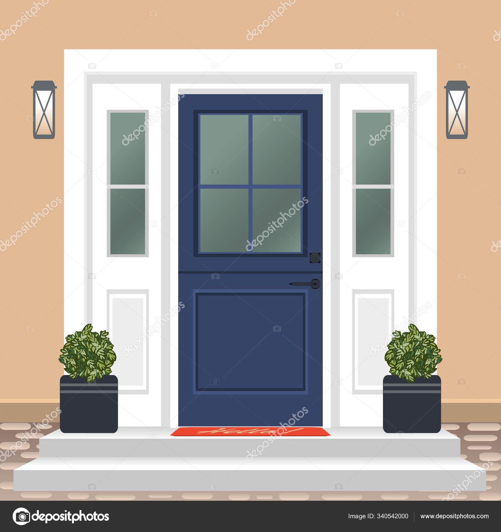 House door front with doorstep and steps porch Vector Image