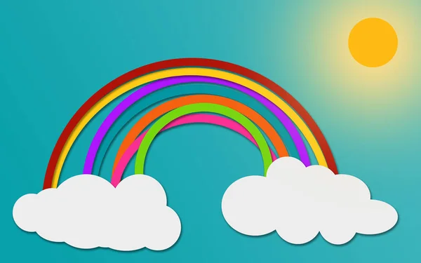 Nube Arco Iris Arte Del Papel Del Cielo Azul Representación — Foto de Stock