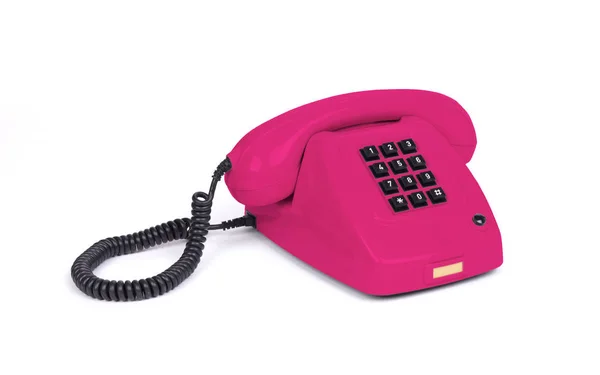 白色背景的老式粉红电话 — 图库照片