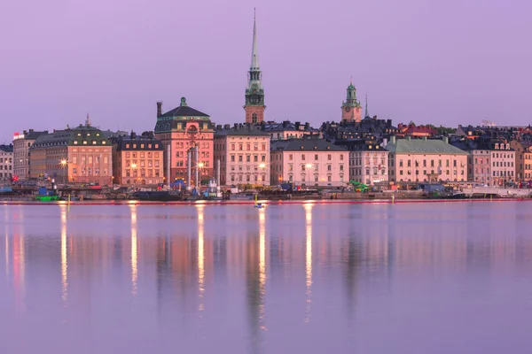 Malowniczą Panoramę Gamla Stan Starym Mieście Sztokholmie Nocy Stolicy Szwecji — Zdjęcie stockowe