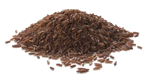 Close Photography Long Grain Red Rice Heap White Background Packshot — Stock Photo, Image