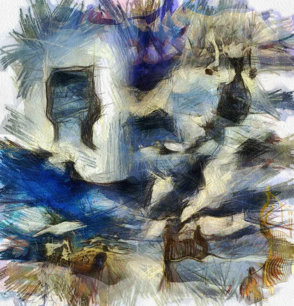 抽象画 現実の夢 別の世界への扉を開く 砂時計 ベッド バイオリン — ストック写真