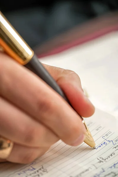 Successful Entrepreneur Businessman Hand Men Conducting Negotiations Man Writing Desk — Stock Photo, Image