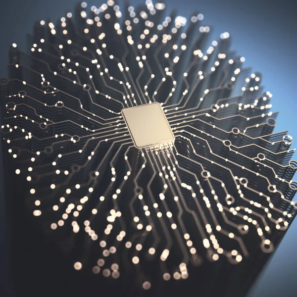 Artificial Intelligence Microchip Brain Shaped Connections Electric Pulses Binary Codes — Stock Photo, Image